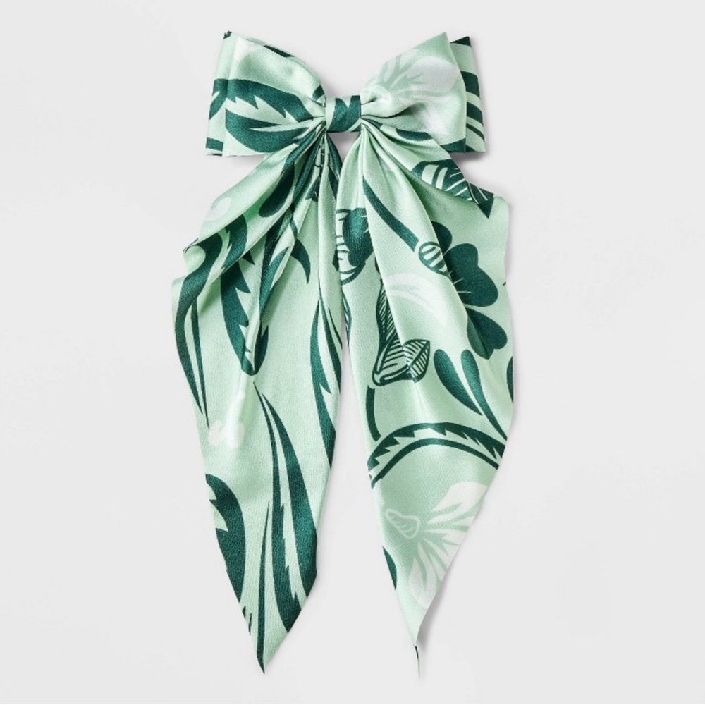 Floral Double Bow Hair Barrette. Aqua Green. New - Picture 2 of 4